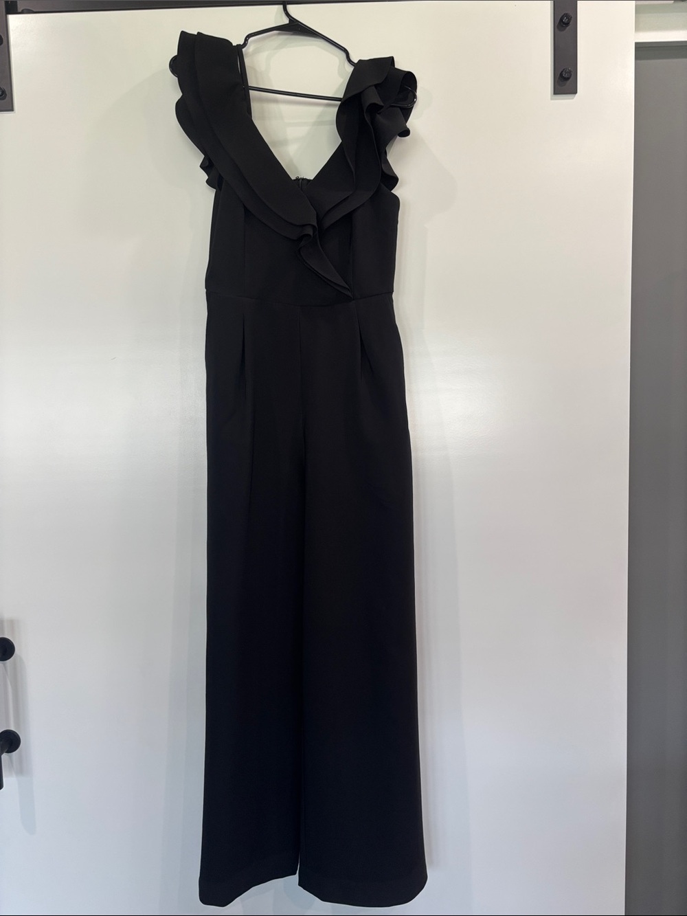 Black Ruffle V-Neck Wide-Leg Jumpsuit